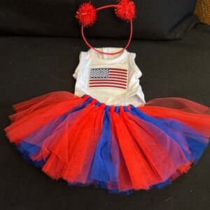 Patriotic Doll Outfit. Tutu, Sleeveless Top w/flag and Pom Pom headpiece. NWOT